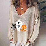 V-neck Long Sleeve Pullover Casual Loose