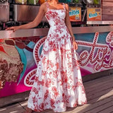 Fongt Women's Dress New Temperament Print Long Skirt With Waist Sling Skirt