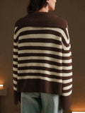 Fongt 2025 New Fashion Stripe Jersey Casual Loose Long-Sleeved Women's Sweater