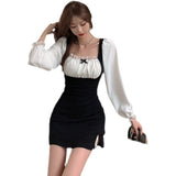 Slim Wrinkled Lace Maid Dress-Outfit