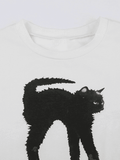 Black Cat Printed Crop Top-Outfit