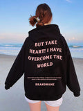 Cotton Unisex Hoodie Print Quote But Take Heart I Have Overcome The World-Outfit