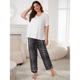 Fongt Size Pajamas Female Summer Leopard Print Short Sleeved Trousers Fat Mm Home Suit-Outfit