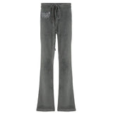 Fongt Wind Y2K Retro Hot Diamond Velvet Micro La Pants Autumn And Winter New Simple Basic All-Match Casual Pants-Outfit