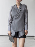 Korean Fashion Sheer Coat For Women Notched Collar Long Sleeve Solid Minimalist Lace Up Blazers Female Clothes