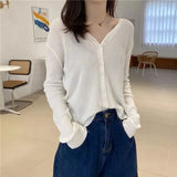 Fongt Sweater With Cardigan Shawl Loose Coat Female Autumn Korean Version Thin Sunscreen Shirt V-Neck Long Sleeve Jacket-Outfit