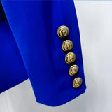 QUALITY Classic Ladies Career Jacket Slim Fitting Double Breasted Lapel Blazer Royal Blue