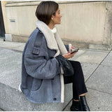 Denim Sherpa Turn Down Jacket-Outfit