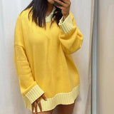 Women Sweater Knitted Autumn Orange Casual Loose Long Sleeve Pullover Tops Female 2022 Streetwear Chic Ladies
