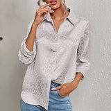 Elegant Office Lady Long Sleeve Leopard Jacquard Blouse Turn Down Collar Button Shirt 2022 Spring Autumn Fashion Tops