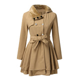 Fongt Women's Belt Repair Long Hair, Coat Skirt With Wool Double Buckle Coat