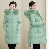 Cotton-Padded Clothes Female Medium Long Style 2024 Winter New Korean Version Slim Long Cotton-Padded Jacket Add Thick Warm Big Wool Collar Large Size Coat-Outfit
