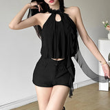 Fongt Summer New Women's Niche Design Sense Hanging Neck Dew Back Wave Decoration Small Vest-Outfit