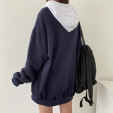 Vintage Letter Print Zipper Oversized Hoodie-Outfit