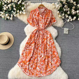 Chiffon Dress 2024 New French Waist Reduction Single-Breasted Medium-Length Shirt Skirt-Outfit