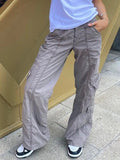 Washed Pocket Solid Cargo Pants-Outfit