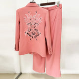Fongt Early Spring New Fashion Embroidery Hollow Heavy Industry Embroidery Suit Straight Trouser Set