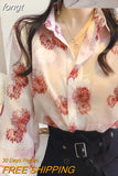 Print Shirts Women Temper Elegant Lantern Sleeve Clothes Camisas Personal Ladies Button Up Chinese Stylish Baggy