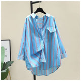 Fongt Spring And Summer Striped Polo Collar Long-Sleeved Casual Shirt Thin Large-Size Loose Sunscreen Shirt