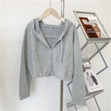 Fongt New Thin Hoodie Korean Version Loose Versatile Cardigan High Waist Jacket Short French Languid Lazy Wind Coat Female-Outfit