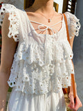 Fongt New Small Fragrant Suit French Hollow Vest Top + White Skirt Summer Shenzhen South Oil Women's