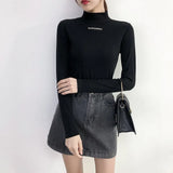 Solid Bottoming t Shirt Women Spring Autumn Tee Shirts Korean Turtleneck Slim Long Sleeve Black White T-shirts 90s