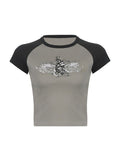 sleeve crop top with grunge batwing