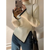Fongt Fashion Knitted Top New Design Sense Of Small 2024 Early Spring Turtleneck Sweater Women's