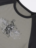 sleeve crop top with grunge batwing