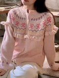 Buttoned Bow Jacquard Cardigan-Outfit