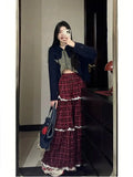 Red Plaid Ruffle Maxi Skirt-Outfit