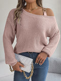 Shooting 2025 Autumn And Winter Casual Metal Buckle Splicing Shoulder Lantern Sleeve Sweater Women's