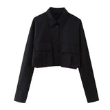 Fongt New Women's ZAPOLO Collar Pocket Coated Short Shirt