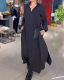 Fongt Autumn And Winter New Leisure Loose Solid Color V Collar Long-Sleeved Dress
