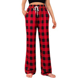 Straight Casual Comfortable Drawstring Stretch Plaid