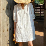 Fongt Spring And Summer Women's White Dresses Women's Summer French Vacation Dress European Women's