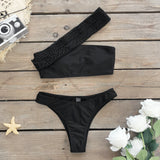 Single-Shoulder Rope Strap-Meared Solid Color Split Swimsuit Woman 2025 New