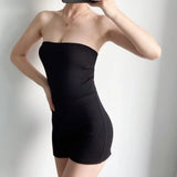 Trendy Women's Dress With Flat Mouth, Chest And Shorts, Sleeveless Body-Fitting, Solid Color Hip Knitted Jumpsuit-Outfit