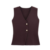 Fongt Women's ZA New Multi-Color Button Knitted Vest Vest Half-Skirt Set