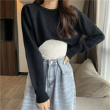 Fongt Knitted Jersey Women's Spring And Autumn 2023 New High-Waist Half-Sleeved Laziness Sweater