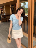 Fongt Xixi 13 Line 2025 Spring And Summer New Temperament Thringing Knotted Knitted Knitted Short-Sleeved T-Shirt 89318