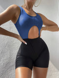 2022 New Solid Color Flat-Angled Trousers Hollow Conjoined Swimsuit