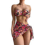 2025 Swimsuit Women Divided Metal U-Shaped Bikini Bikini Three-Piece Printed