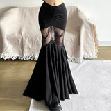 Fongt Summer New Women's Dark Wind Temperament Lace Stitching Perspective Large Swing Skirt-Outfit