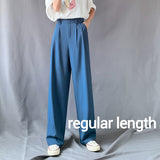 Lengthen Length Solid Pants Women 2020 Summer Elastic Waist High Waist Trouser Female Full Length Pocket Wide Leg