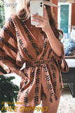 V Neck Print Casual Playsuit Romper Women Batwing Sleeve Wide Leg Fashion Playsuits Overalls Loose Rompers