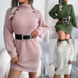 Shooting Autumn And Winter Casual Buttons High-Neck Long Sleeve Bottom Sweater Skirt Women's