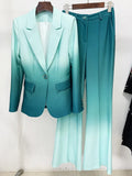 Fongt New Fashion Temperament Gradient Color Repair Suit Horn Trouser Set Two Sets