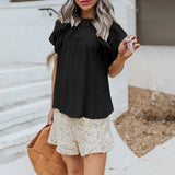 Neck Lace Crochet Solid Color Short Sleeve Casual Top Women's