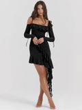 Long Sleeve Off-shoulder Ruffle Mini Dress-Outfit